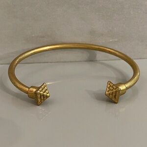 Goldtone Open-Cuff Bracelet with Geometric End Caps, Minimalist Style